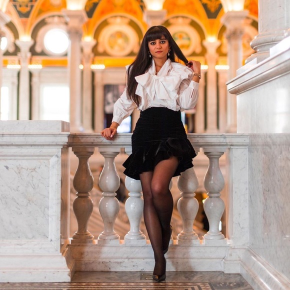 Zara Velvet Mini Skirt with Ruching & Ruffles -NWT - Picture 3 of 10